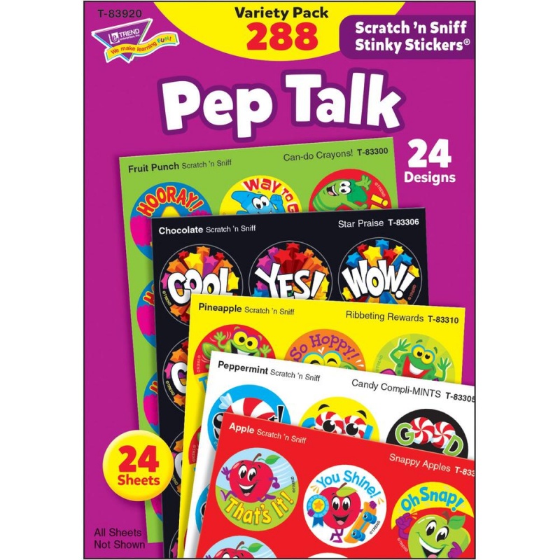 Trend Pep Talk Scratch 'N Sniff Stinky Stickers - Acid-Free, Non-Toxic, Photo-Safe, Scented - 5.88" Height X 4.13" Width X 0.19" Length - Multicolor - 288 / Pack