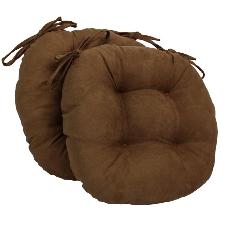16-Inch Solid Micro Suede Round Tufted Chair Cushions (Set Of 2)