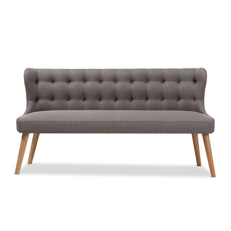 Melody Grey Fabric Natural Wood Finishing 3-Seater Settee Bench