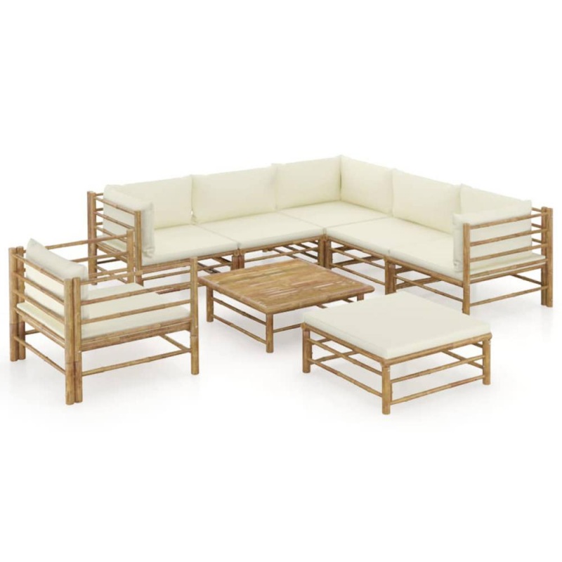 Vidaxl 8 Piece Garden Lounge Set With Cream White Cushions Bamboo 8217