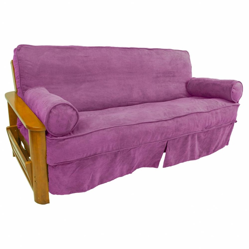Solid Microsuede Double Corded 8 To 9-Inch Full Futon Slipcover Set With Two 20 By 8-Inch Bolster Pillows (Set Of 3) 9674-Cd-Ms-Uv