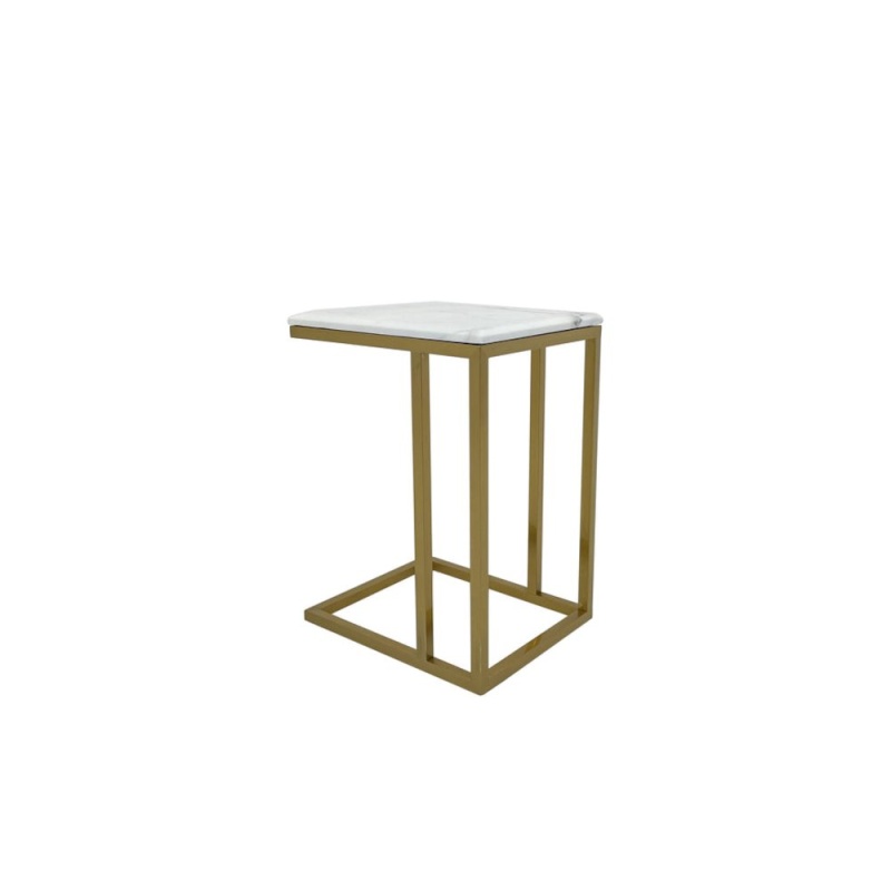 Marble Coffee Table With Matte Gold Base, Drawer