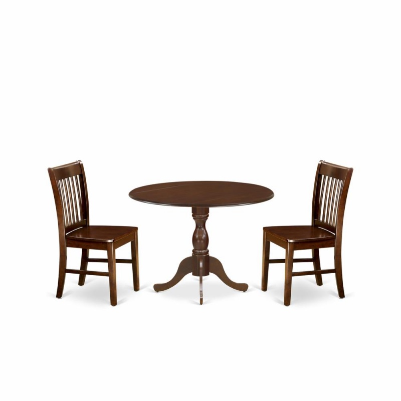 East West Furniture Dmnf3-Mah-W 3 Pc Kitchen Dining Table Set - Mahogany Dropleaf Dining Table And 2 Mahogany Kitchen Chairs With Slatted Back - Mahogany Finish