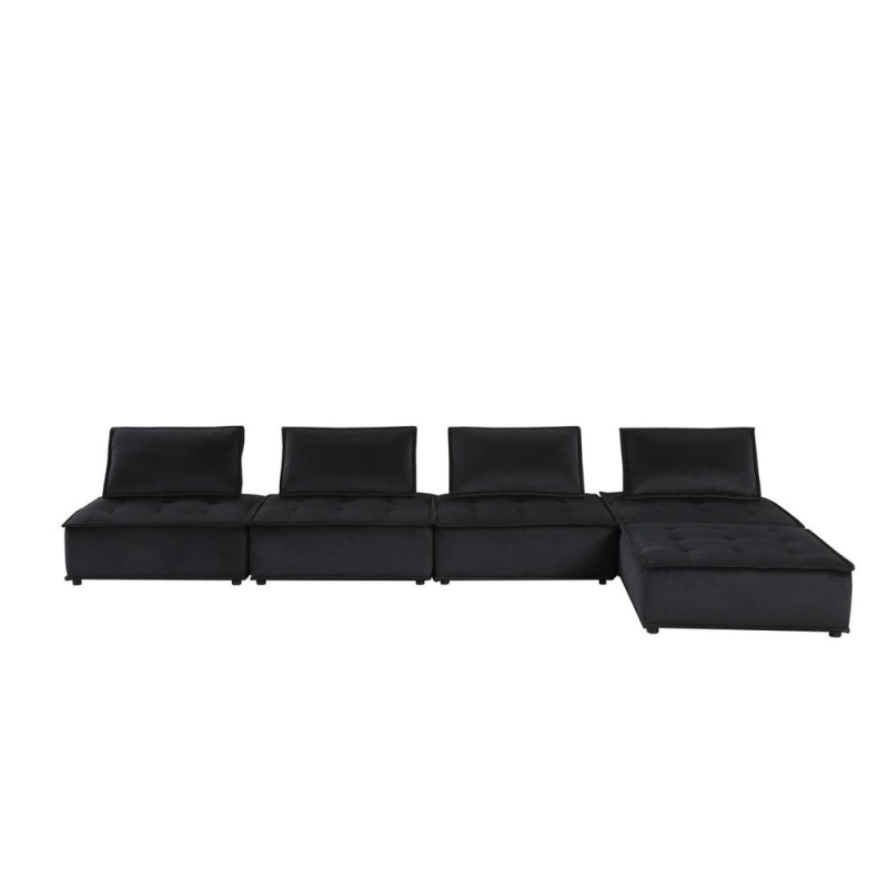 Anna Black Velvet, 5 Pc Sectional Sofa Ottoman