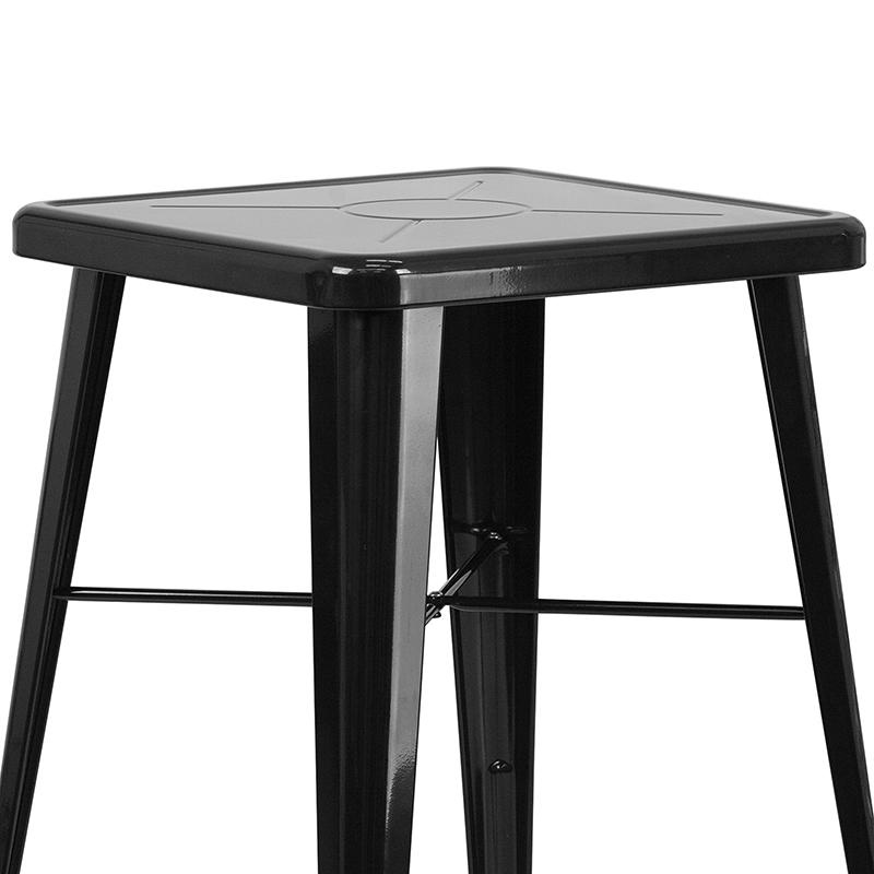 Commercial Grade 23.75" Square Black Metal Indoor-Outdoor Bar Table Set With 2 Stools With Backs