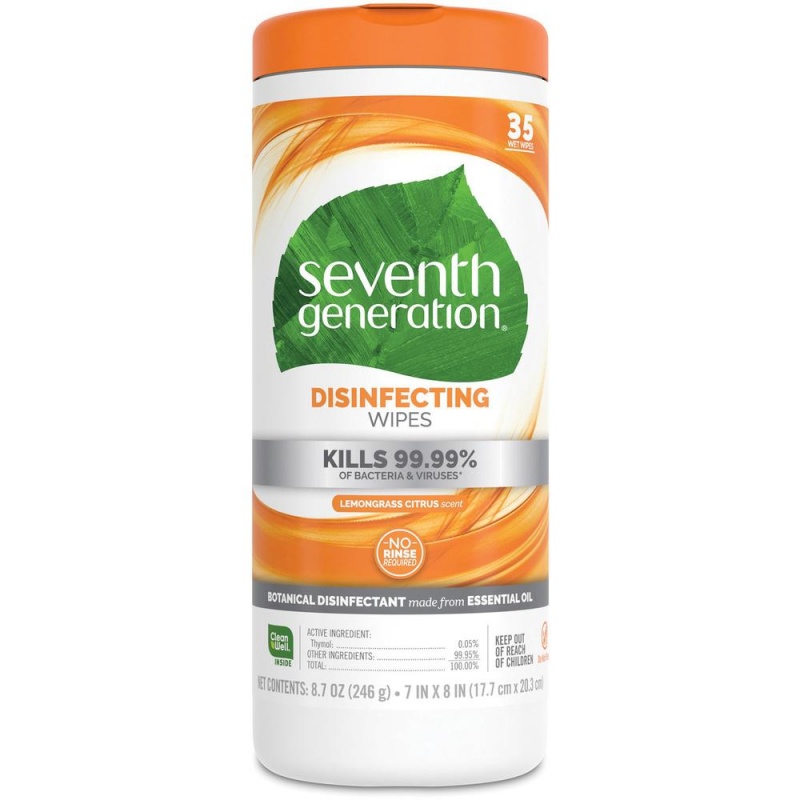 Seventh Generation Disinfecting Cleaner - Lemongrass Citrus Scent - 8" Length X 7" Width - 35 / Canister - 12 / Carton