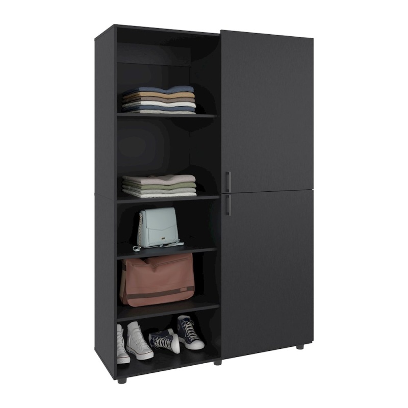 Brewster Wardrobe, 2 Doors, 6 Legs, 7 Shelves, Black Wengue