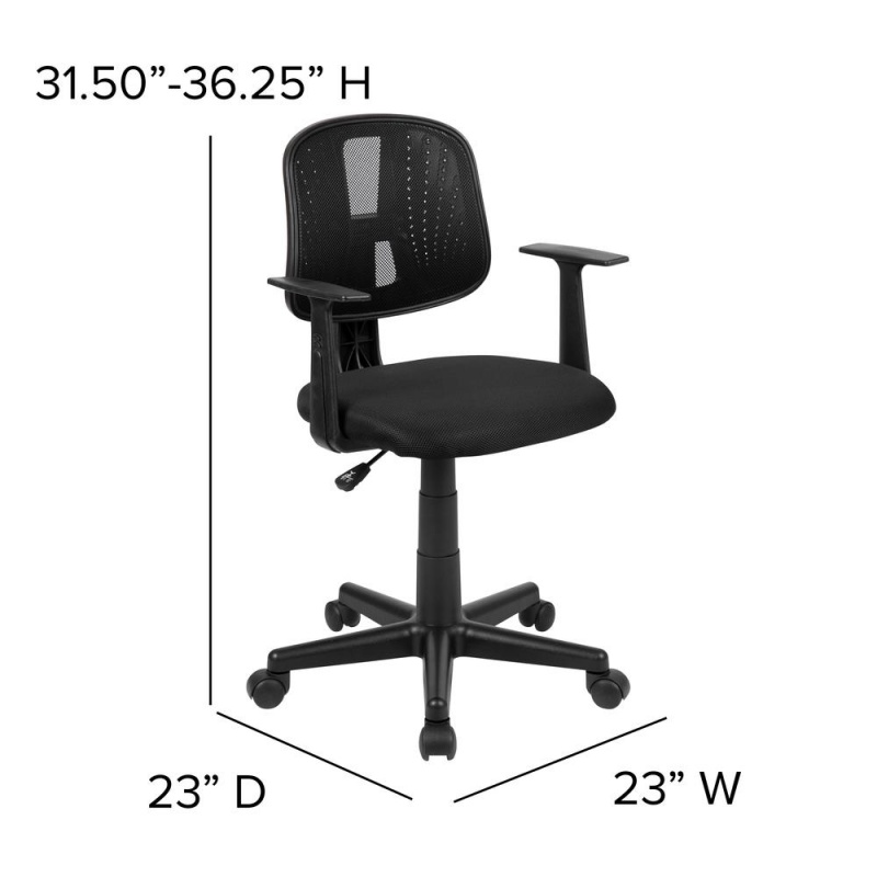 Flash Fundamentals Mid-Back Black Mesh Swivel Task Office Chair With Pivot Back And Arms, Bifma Certified