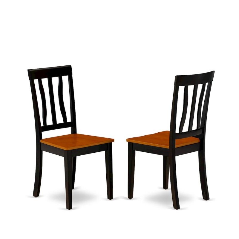 Antique Kitchen Dining Chairs - Slat Back Wooden Seat Chairs, Set Of 2