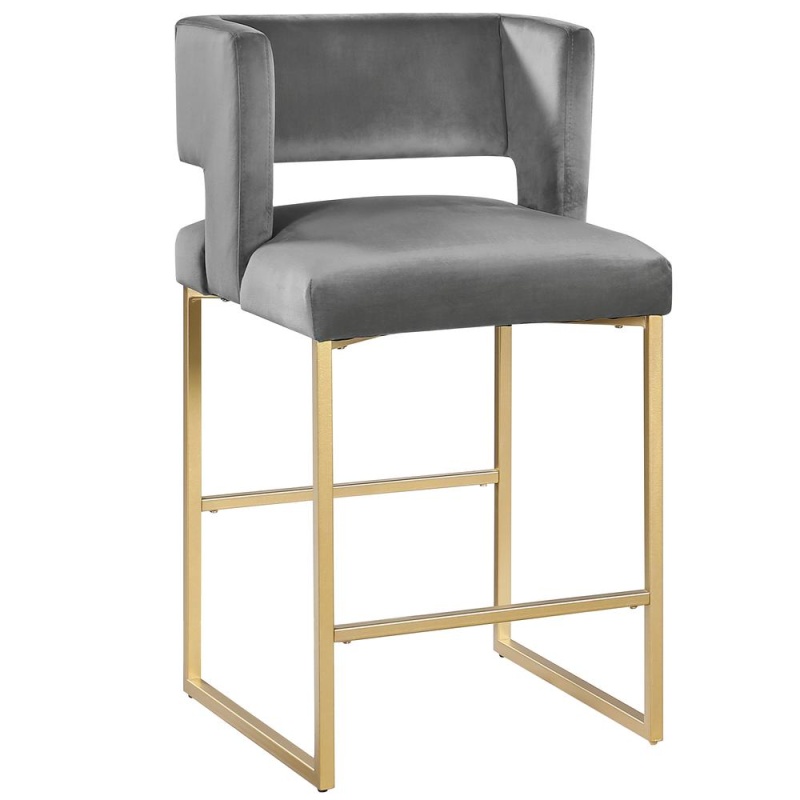 Lynx Gray Velvet Bar Stools In Gold (Set Of 2)