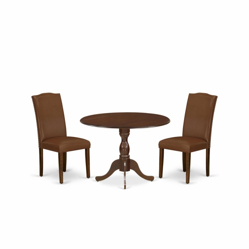3 Piece Modern Dining Table Set in Mahogany Finish