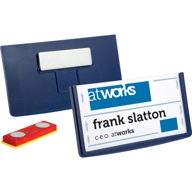 Durable® Framed Magnetic Name Badge - 1-1/2" X 2-7/8" - Plastic - Dark Blue - 25 / Box