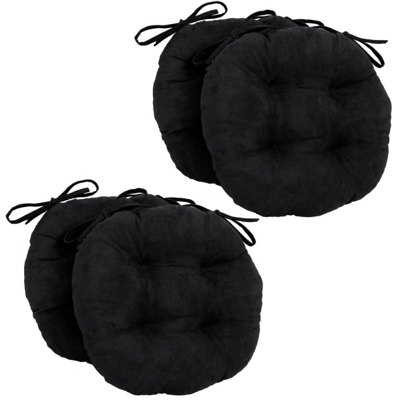16-Inch Solid Micro Suede Round Tufted Chair Cushions (Set Of 4)
