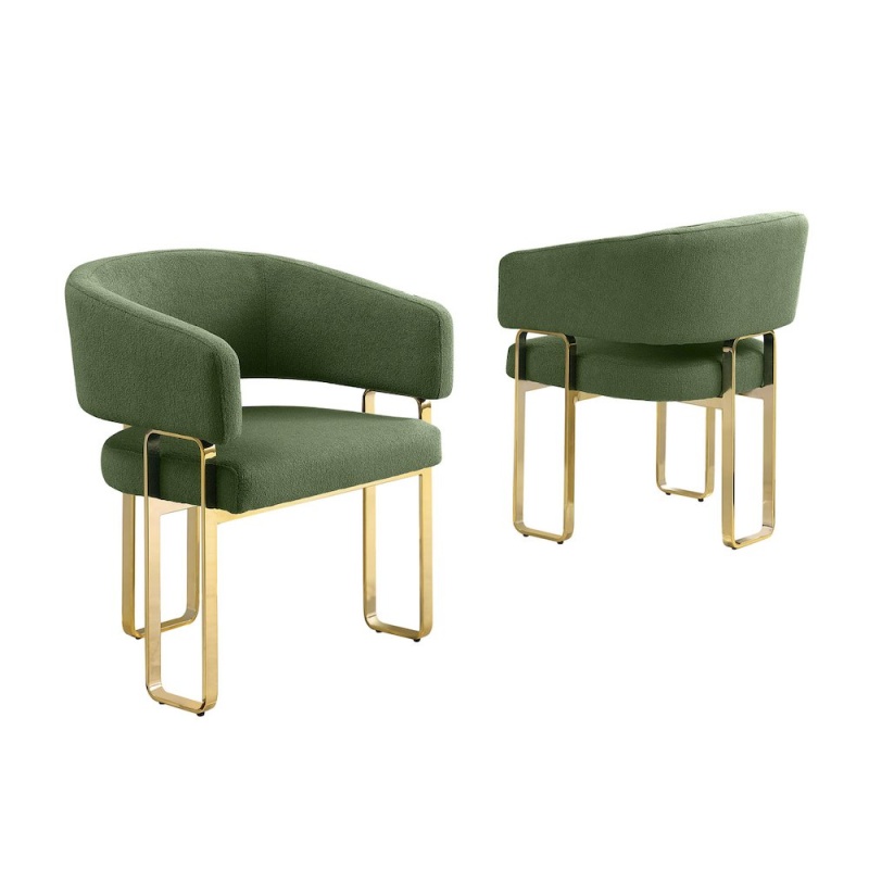 2Pc Green Teddy Boucle Fabric Gold Chrome Base