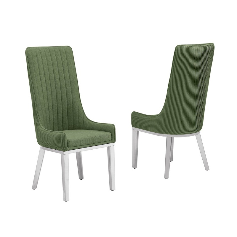 Green Teddy Fabric Pleated Back Side Chair Set of Two