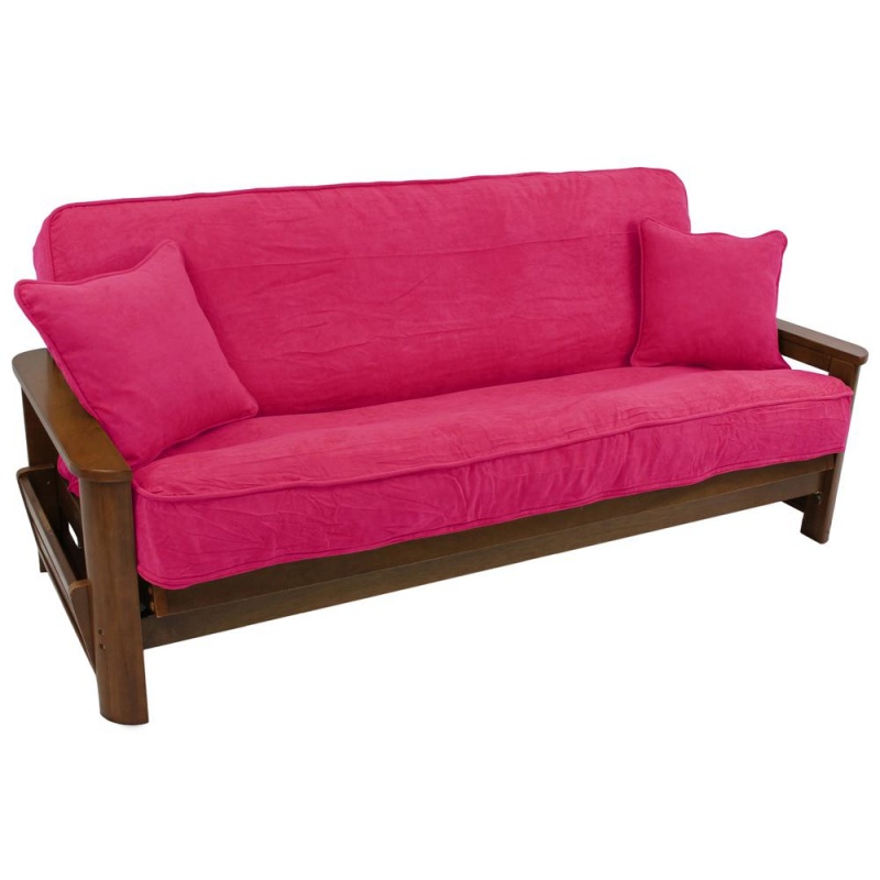 Solid Microsuede Double Corded 8 To 9-Inch Full Futon Cover Set With Two 18-Inch Throw Pillows (Set Of 3)