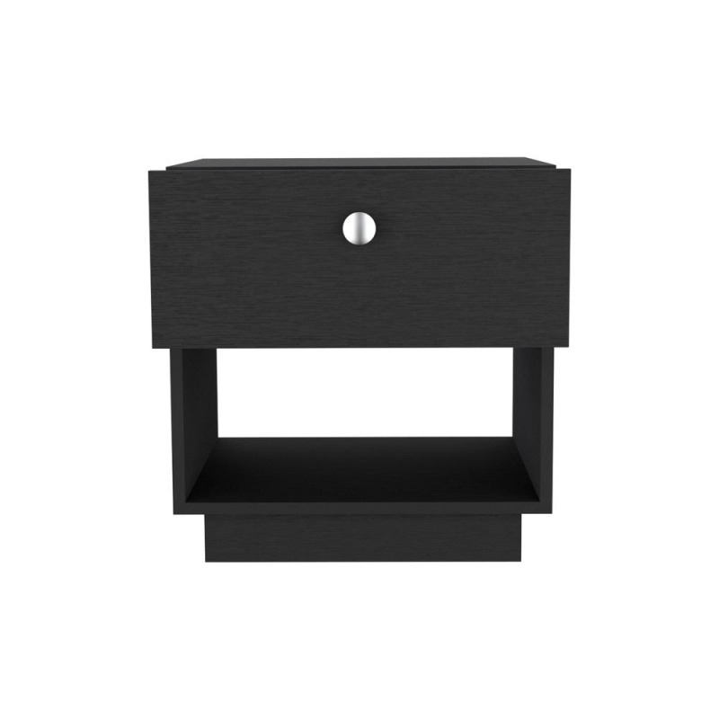 Depot E-Shop Macon Single Drawer Nightstand With Open Storage Shelf, Black