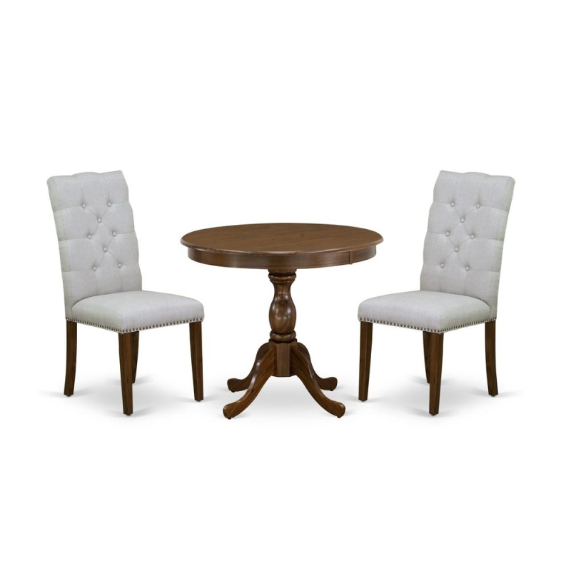 3 Piece Dinette Set with 2 Grey Linen Chairs