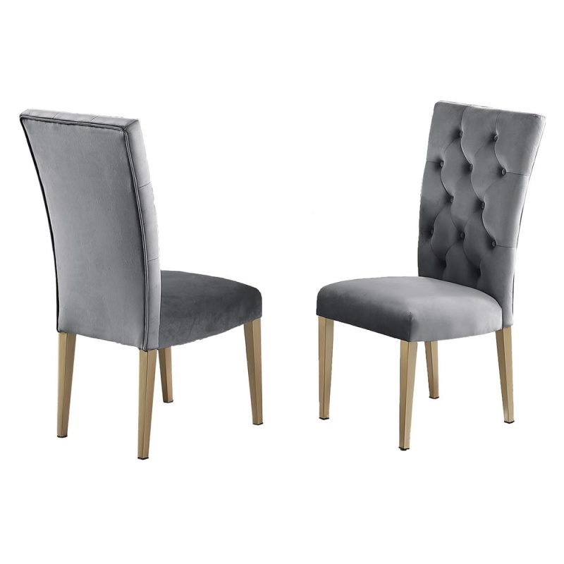 Tyrion Gray Tufted Velvet Side Chairs In Brushed Gold (Set Of 2)