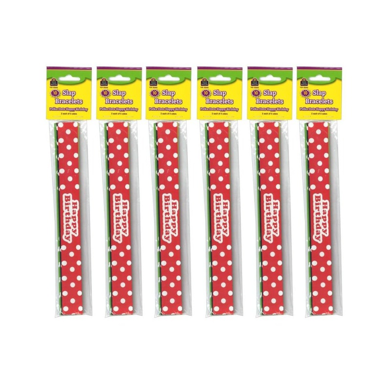 Polka Dots Happy Birthday Slap Bracelets, 10 Per Pack, 6 Packs