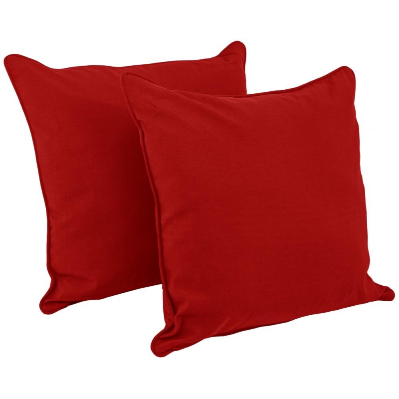 25-Inch Double-Corded Solid Twill Square Floor Pillows With Inserts (Set Of 2), Red