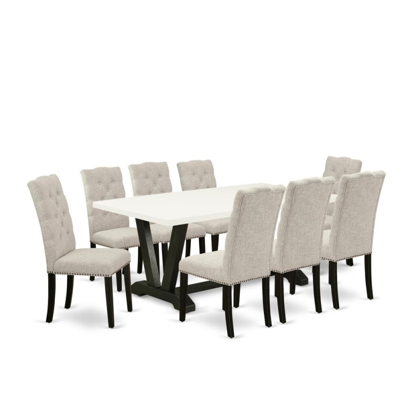 East West Furniture V627el635-9 - 9-Piece Dining Room Set - 8 Parson Chairs And Kitchen Table Solid Wood Frame