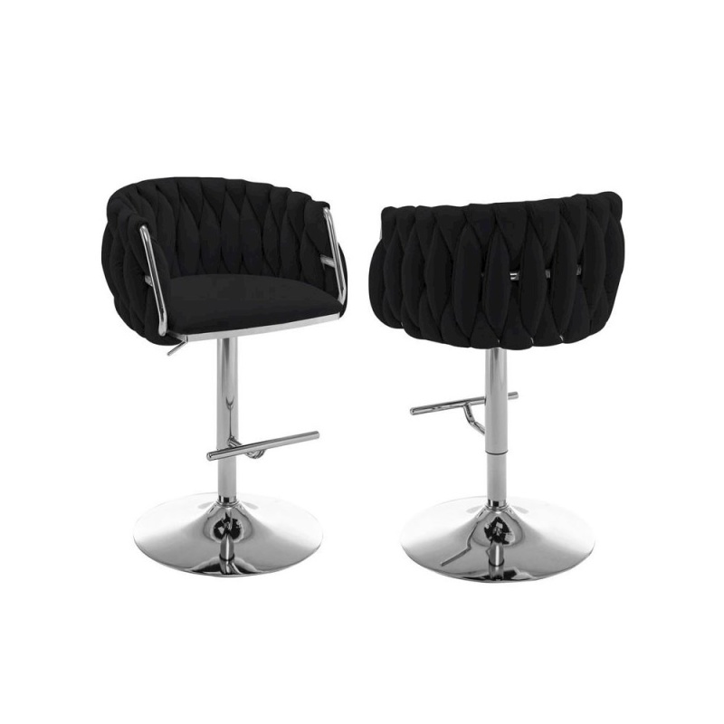 Velvet Upholstered Barstool In Black With Silver Color Base (Set Of 2)