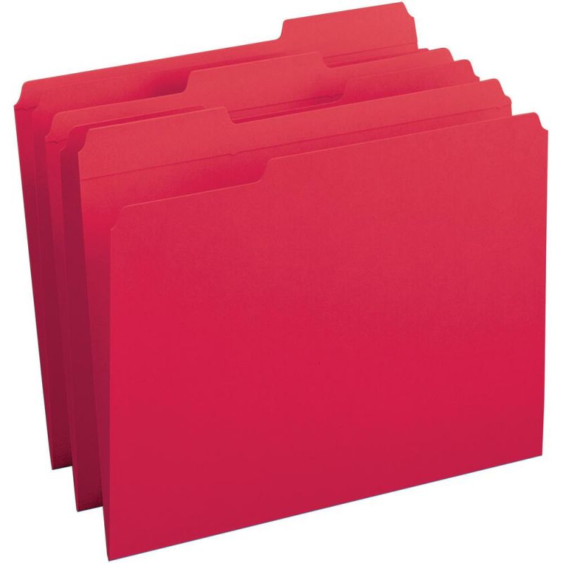 Business Source Reinforced Tab Colored File Folders - Red - 10% Recycled - 100 / Box