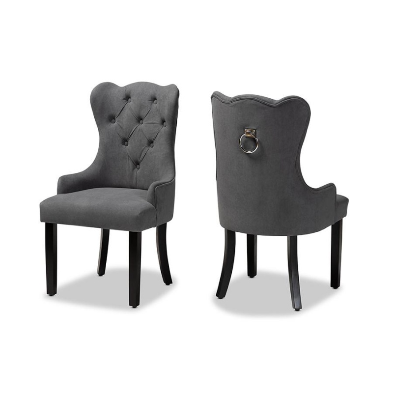 Baxton Studio Fabre Modern Transitional Grey Velvet Fabric Upholstered And Dark Brown Finished Wood 2-Piece Dining Chair Set