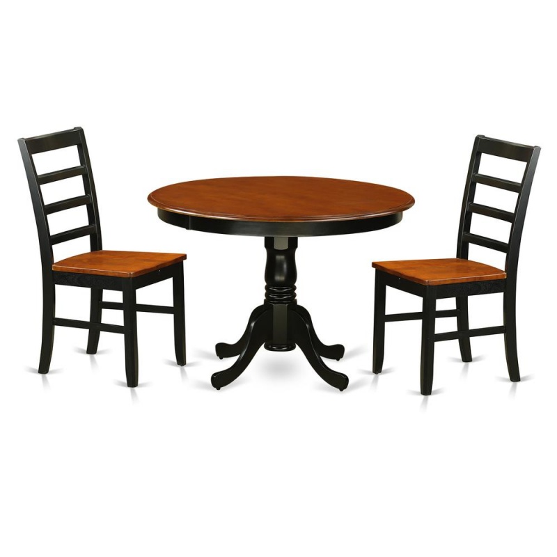 3 Pc Set With A Round Small Table And 2 Leather Dinette Chairs In Black And Cherry