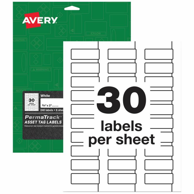Avery® Permatrack Asset Tag Label - 3/4" Width X 2" Length - Permanent Adhesive - Rectangle - Laser - White - Film - 30 / Sheet - 8 Total Sheets - 240 Total Label(S) - 5