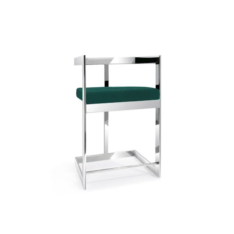 Bar Chair, 26", Green Cushion, Stainless Steel Base