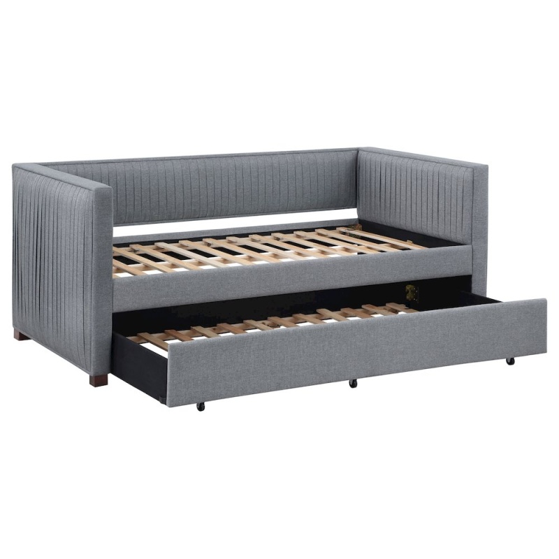 Brodie Upholstered Twin Daybed With Trundle Grey