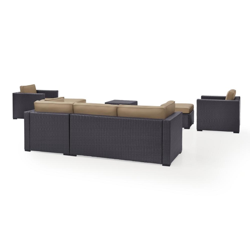 Biscayne 7Pc Outdoor Wicker Sectional Set Mocha/Brown - Loveseat, 2 Arm Chairs, Corner Chair, Coffee Table, 2 Ottomans
