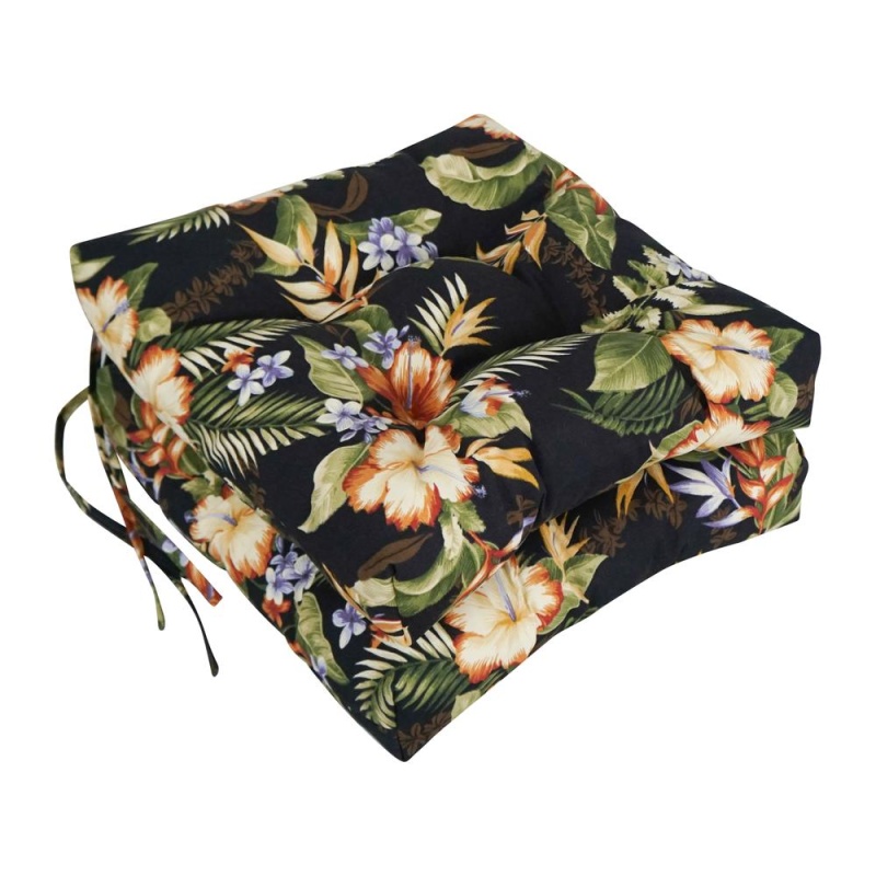 16-Inch Spun Polyester Patterned Outdoor Square Tufted Chair Cushion