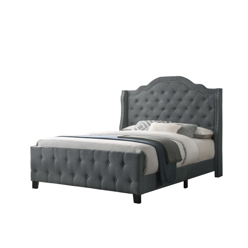 Dark Grey Linen Tufted Panel Bed - Full
