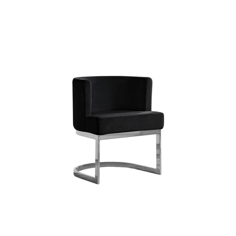Black Velvet Side Chair With Silver, Chrome Base - Single