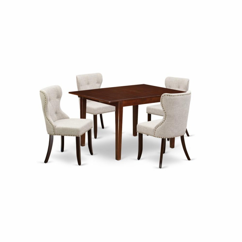 Dining Set of 4 with Linen Fabric Chairs