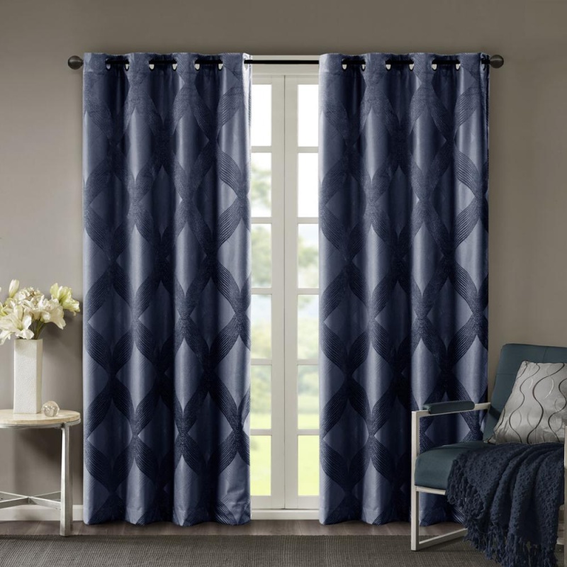 100% Polyester Ogee Knitted Jacquard Total Blackout Panel- Navy