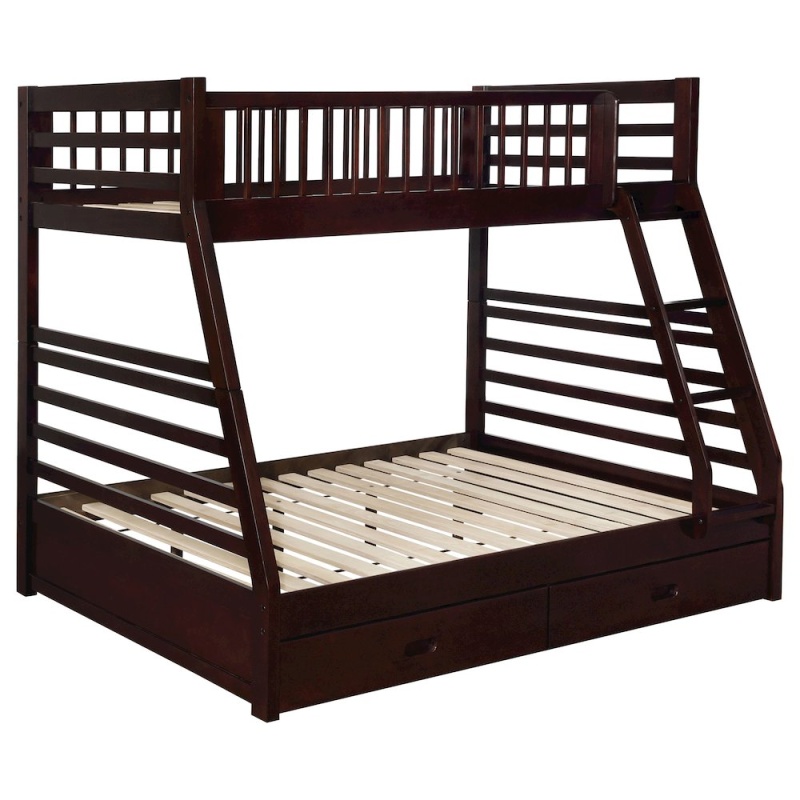 Ashton 2-Drawer Wood Twin Over Full Bunk Bed Cappuccino