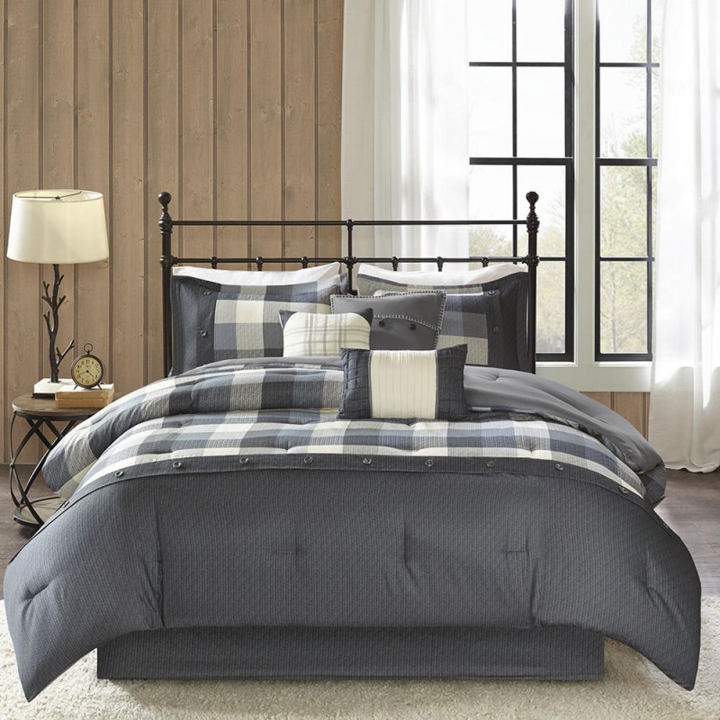 Ridge 7 Piece Herringbone Comforter Set, Grey Color