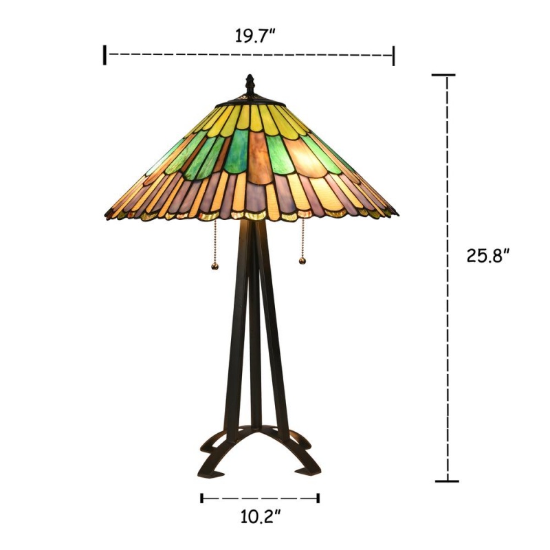 Landry Tiffany-Style 3-Light Geometric Table Lamp, 20" Shade