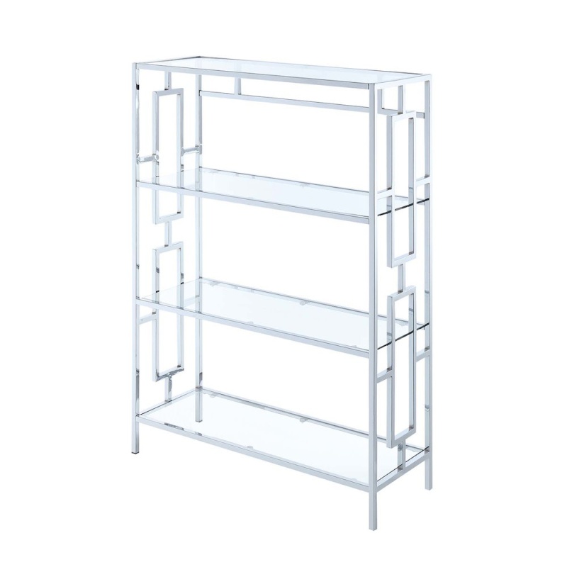 Town Square Chrome 4 Tier Bookcase, Clear Glass/Chrome Frame