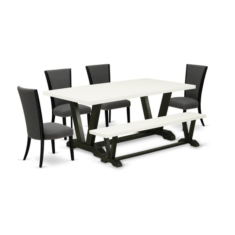 6 Piece Dining Set with 4 Chairs, Bench and Table