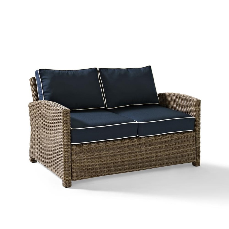 Bradenton 2Pc Outdoor Wicker Chat Set Navy/Weathered Brown - Loveseat, Glass Top Table