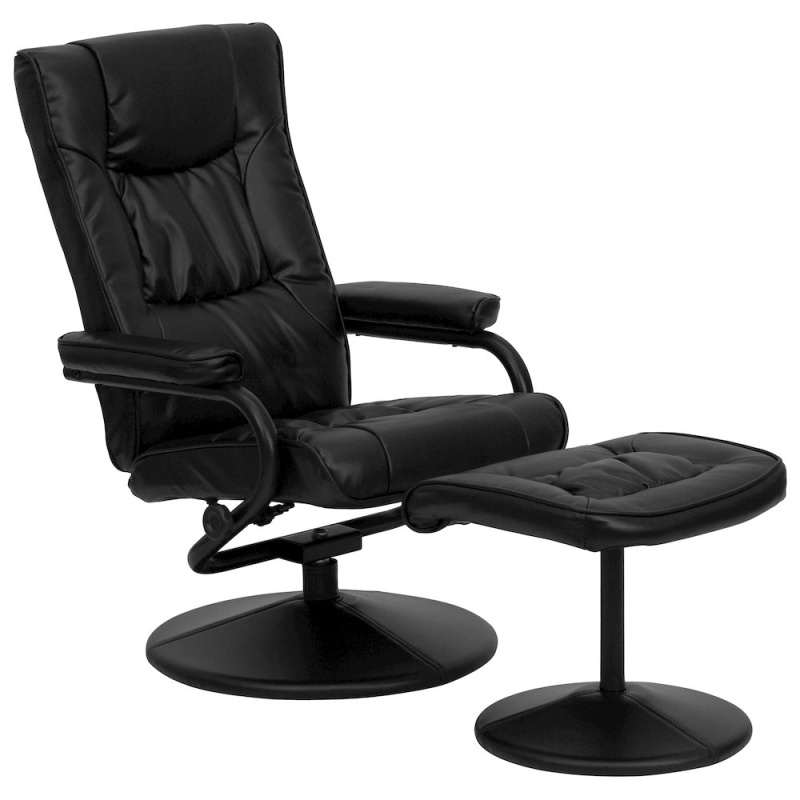 Black LeatherSoft Recliner and Ottoman with Wrapped Base