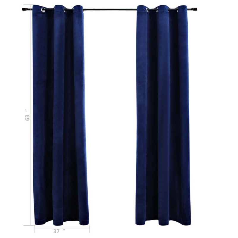 Vidaxl Blackout Curtains With Rings 2 Pcs Navy Blue 37"X63" Velvet