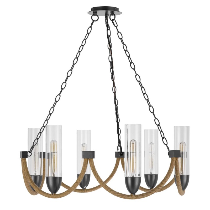 60W X 6 Argyle Metal Chandelier With Moss Rods And Glass Shades
