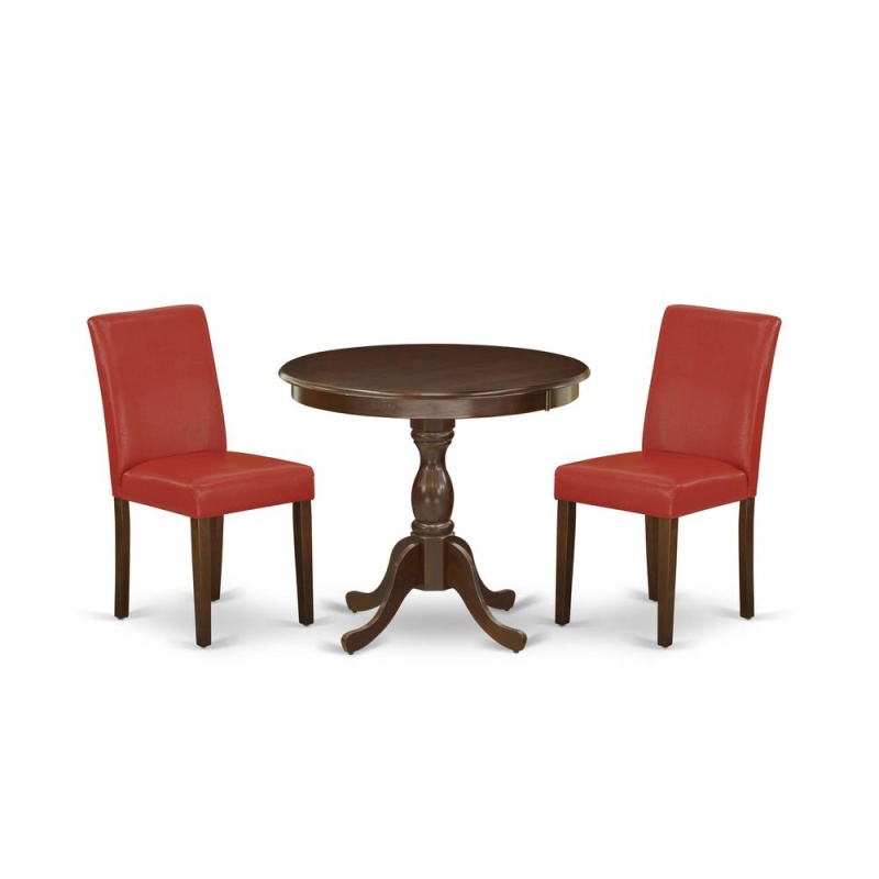 3 Piece Dining Table Set with 2 Firebrick Red Chairs