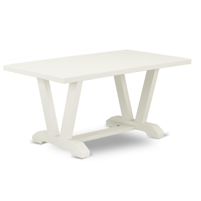 East West Furniture 1-Piece Dining Room Table With Rectangular Linen White Table Top And Linen White Wooden Legs Finish